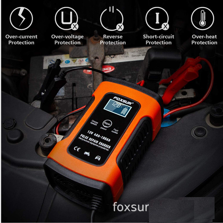 Sạc bình ắc quy 12v 5a 4ah - 100ah foxsur sạc nhanh khử sunfat phục hồi bình hư hỏng tăng độ bền của bình màn hình lcd (foxsur l