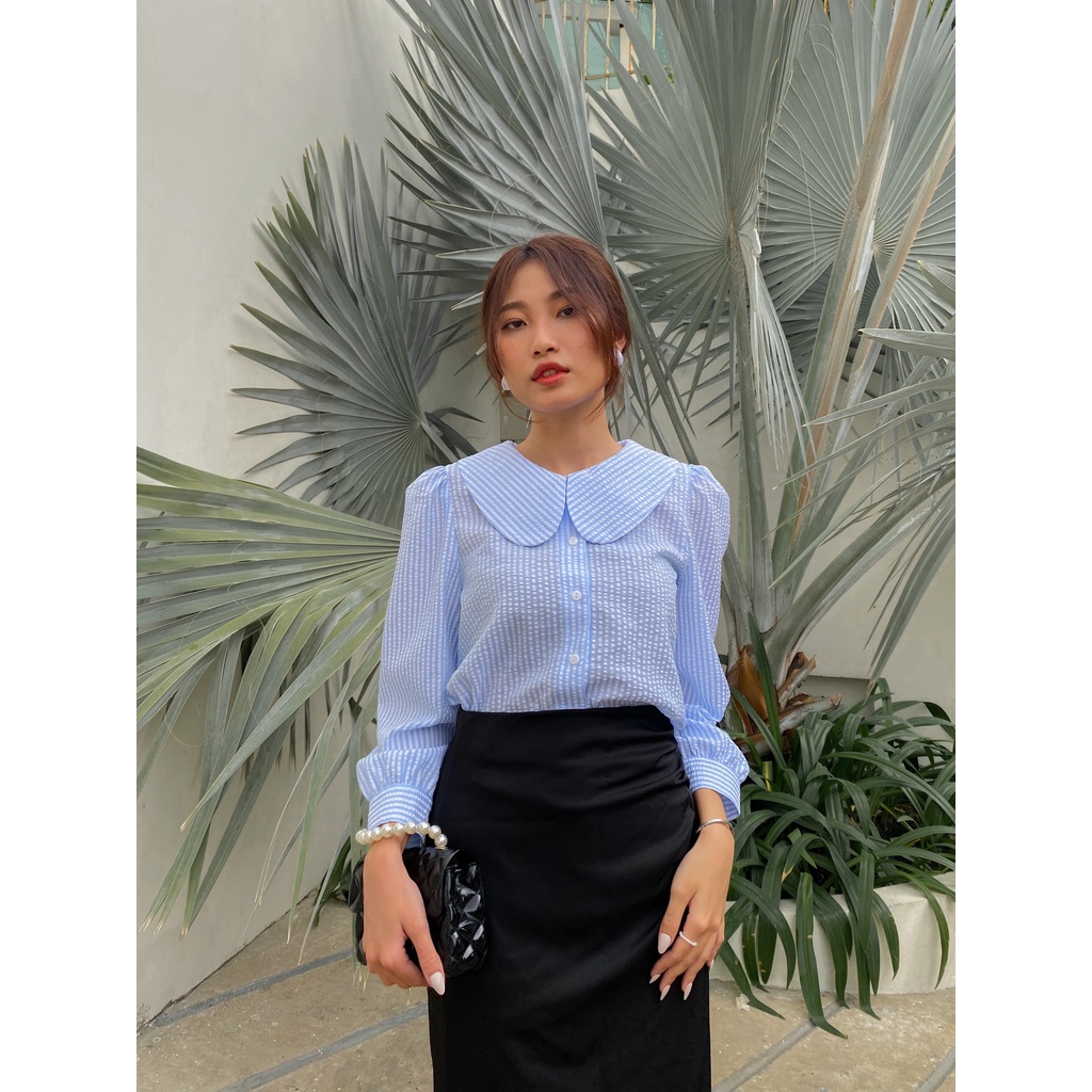 Áo Cổ Sen Sọc - Xanh [A022 - Senbe Clothing]