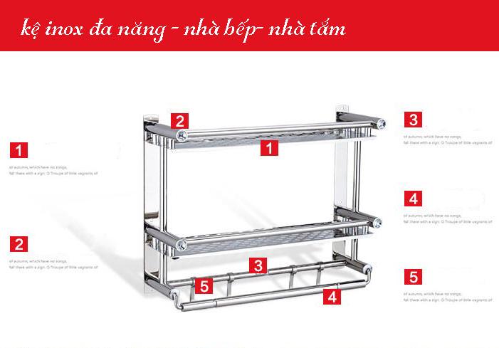 Giá/kệ inox dán tường 2 tầng có móc treo 60cm