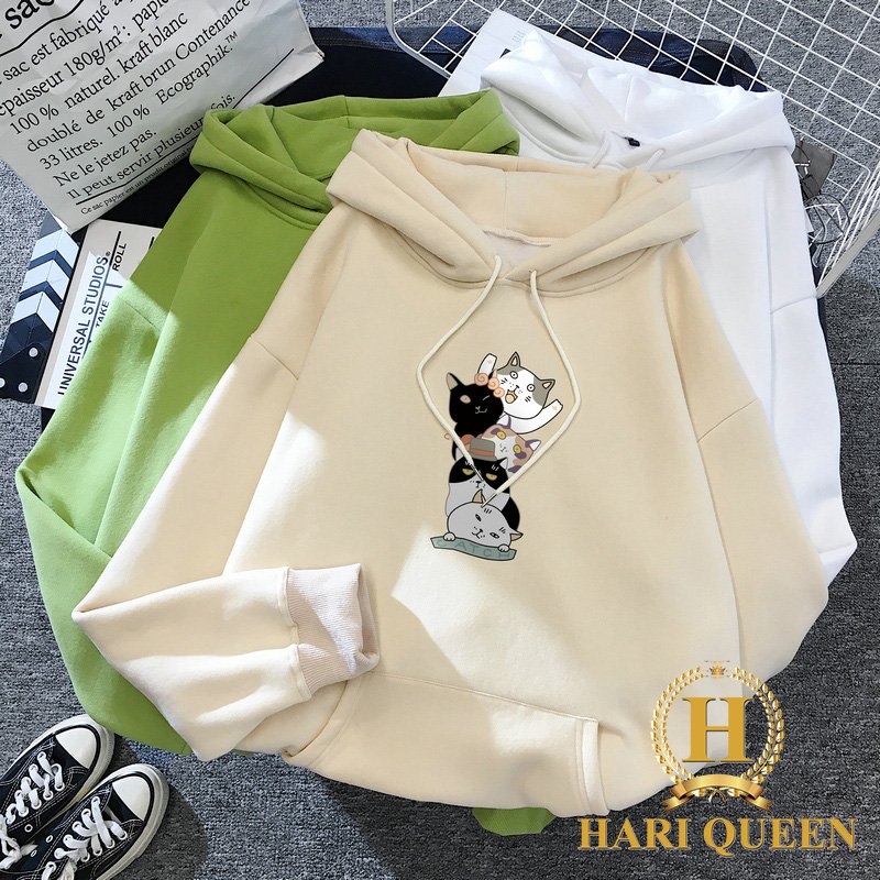 Áo hoodie 5 mèo in dọc hari1020