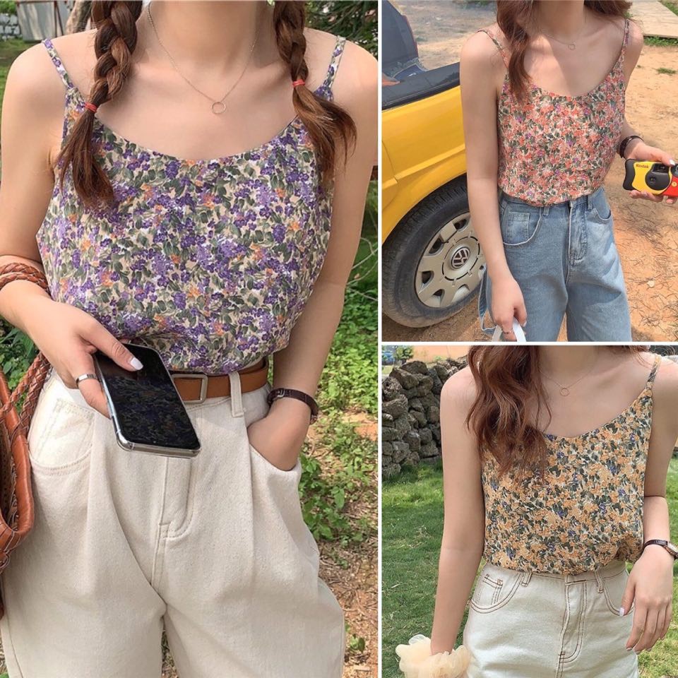 Áo 2 dây hoa nhí chất thô mát
