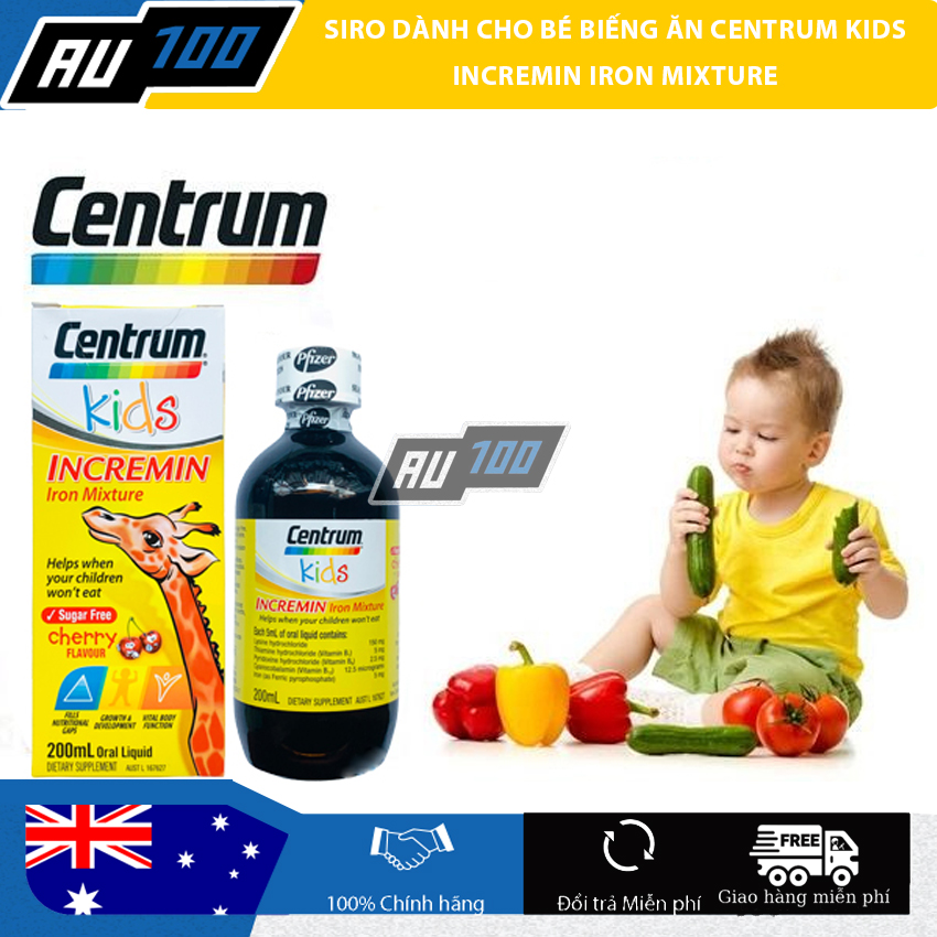 [CHÍNH HÃNG] Siro Centrum Kids 200ml Incremin Iron Mixture - HÀNG ÚC [ Bổ sung lysin, vitamin nhóm B và sắt dành riêng cho bé biếng ăn, kém hấp thu] - AU100