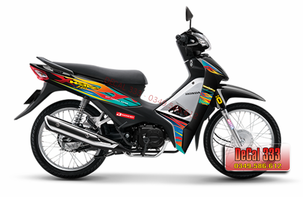 Tem Rời WAVE ALPHA 110 LỬA XANH LỤC ĐỎ VÀNG GP 831132 (Tem chế 3 lớp chống phai màu)