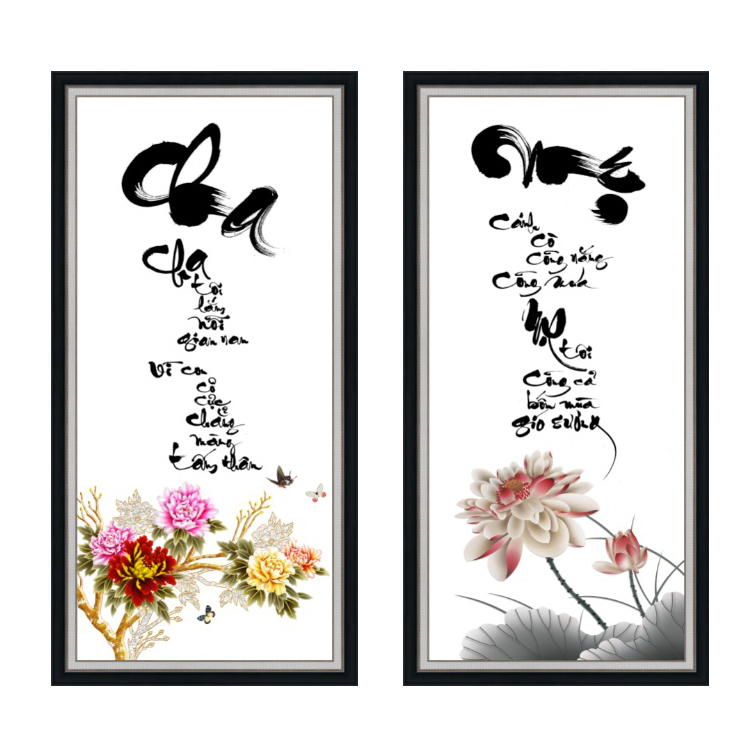 Bộ 2 Tranh dán tường VTC thư pháp Cha Mẹ Cha_Me_05 Kim sa