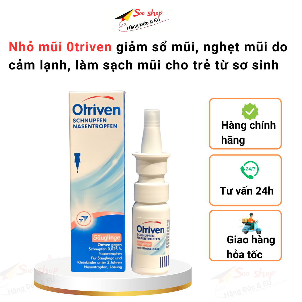 Làm sach mũi 0triven 0.025mg cho trẻ từ 0-2 tuổi