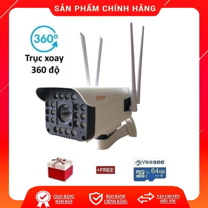 [ Kèm thẻ 64Gb ] Bộ Camera yoosee ip wifi giám sát ngoài trời 4 râu 5.0MPFull HD 36 đèn thế hệ mới, xoay 360 độ, có màu ban đêm, đàm thoại 2 chiều