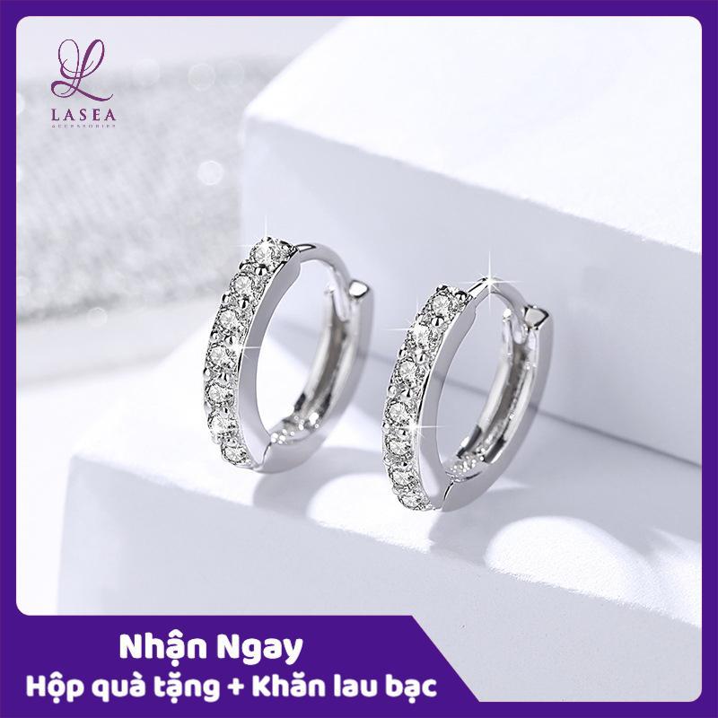 Bông tai nữ trang sức bạc Ý S925 Lasea - Hoa tai tròn gắn đá Zircon cao cấp E052