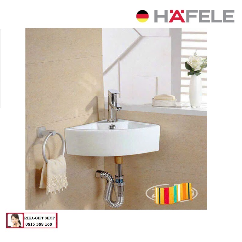 LAVABO GÓC TREO TƯỜNG HAFELE 588.09.410 (không gồm vòi rửa và bộ xả)