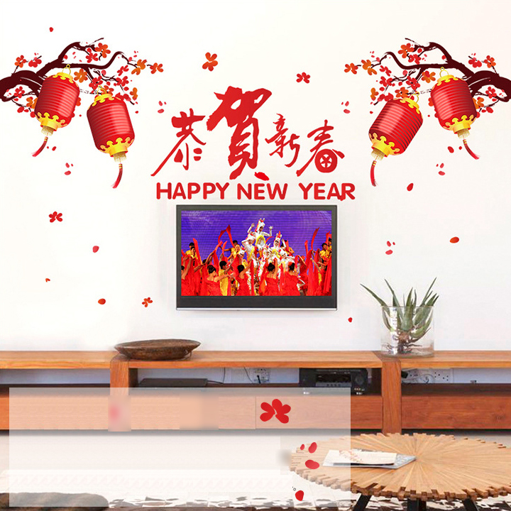 Decal LUVINA trang trí tết- đào pháo đỏ