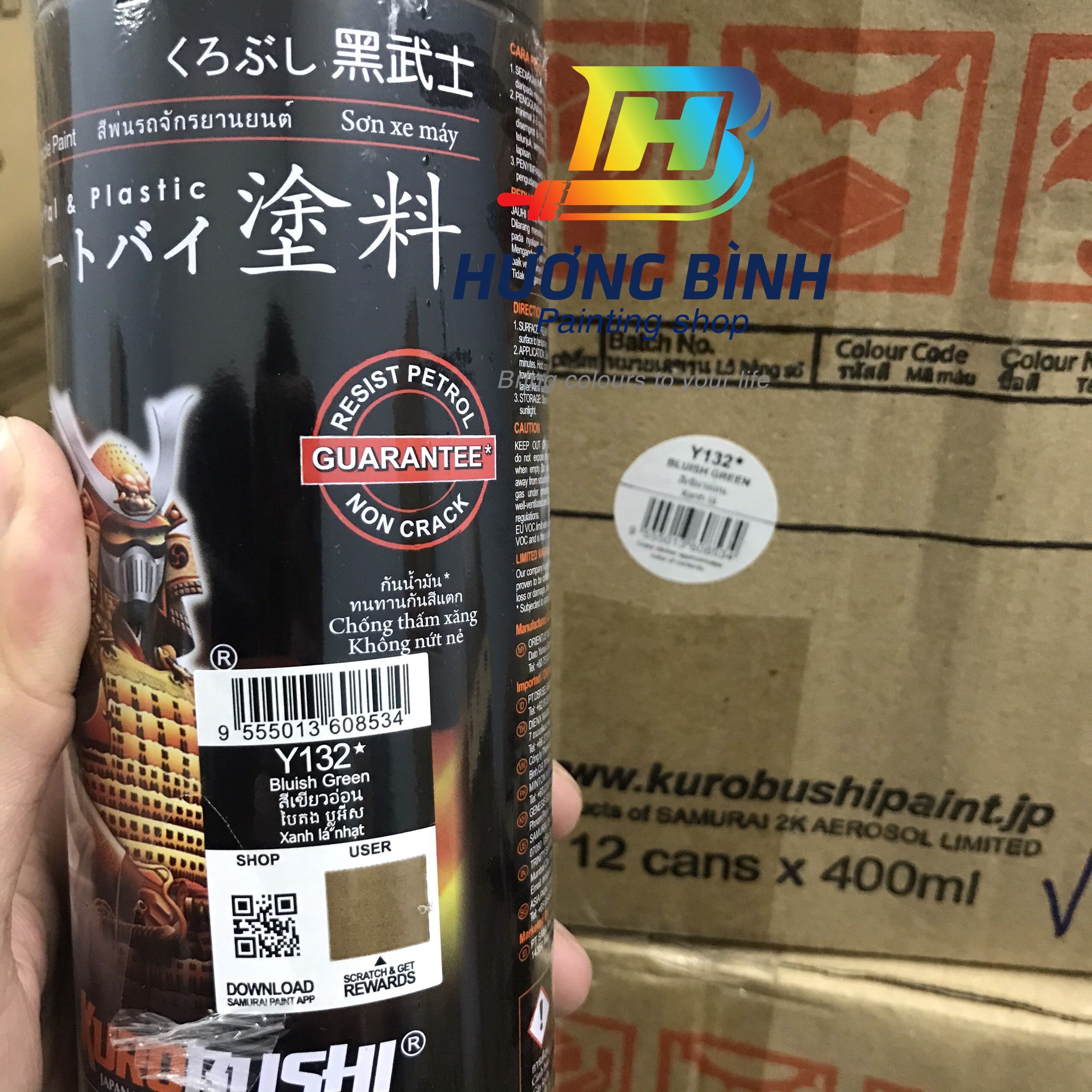 Sơn xịt Samurai màu Xanh Lá Nhạt - Y132 (400ml) (có khả năng kháng xăng A92, A95)