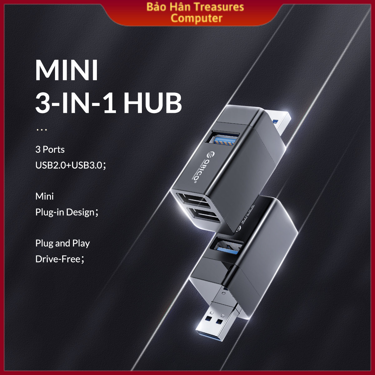 Split head USB 3.0 Orico 3 in 1 aluminum alloy for laptop mini-u32l-genuine goods