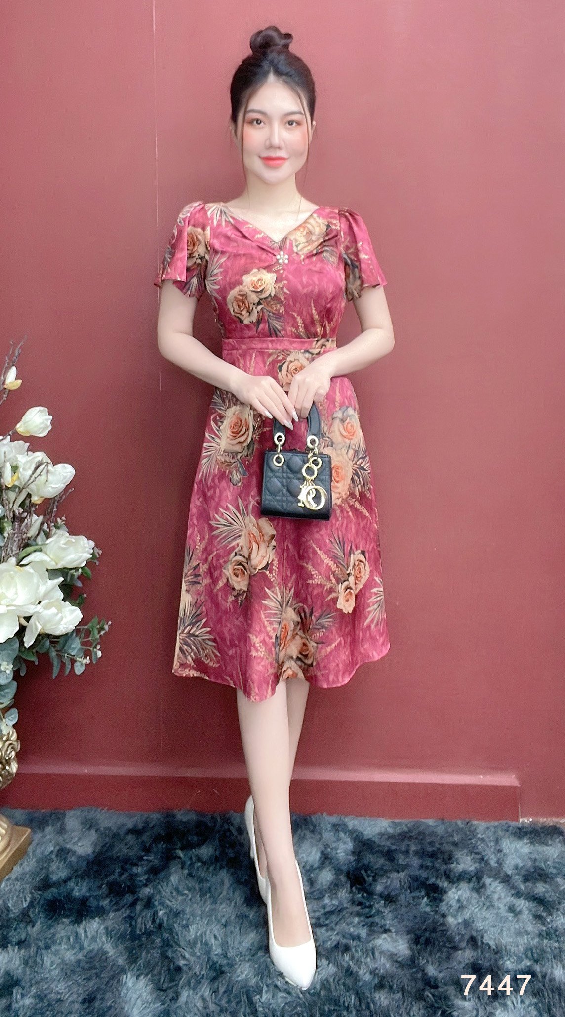 Đầm emy em7447 xoè lụa vân pháp lvp tím