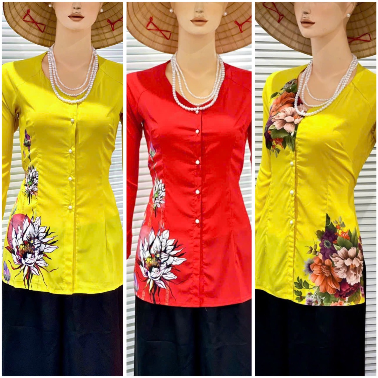 ÁO BÀ BA LỤA IN HOA ĐÀO XINH