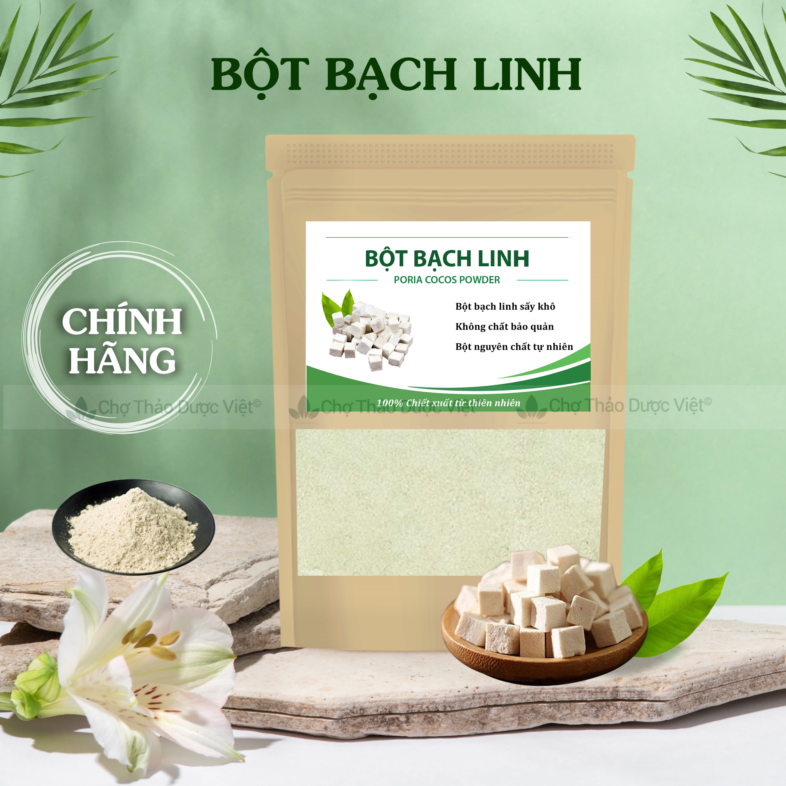 Bột bạch linh 100g, bạch phục linh nguyên chất, thơm, mịn, bột đắp mặt, dưỡng da, mờ thâm nám