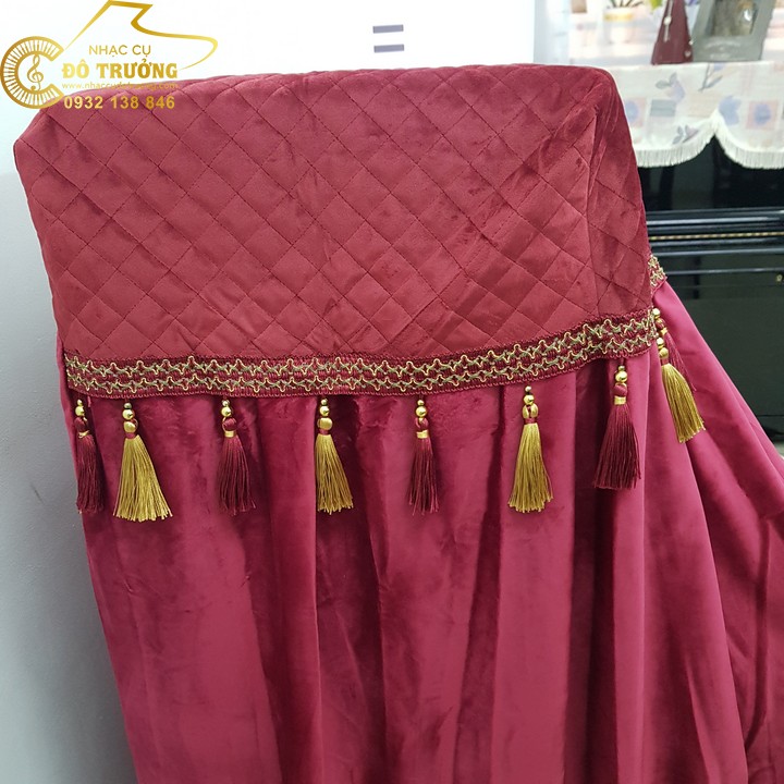Bộ khăn phủ đàn Piano đỏ phối hạt châu vàng cao cấp