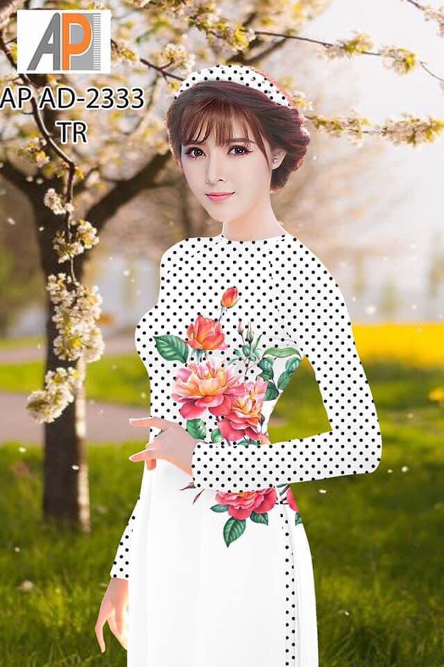 Vải áo dài chấm bi hoa
