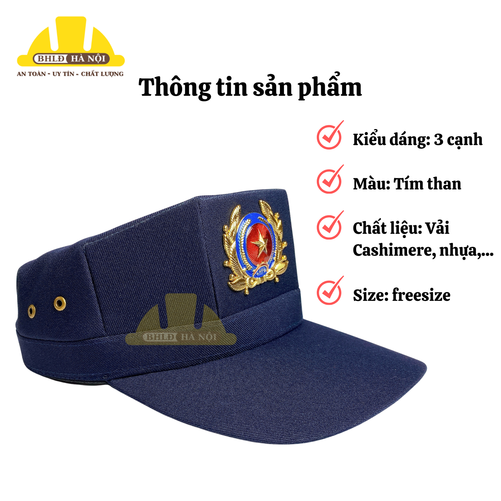 Mũ/Nón bảo vệ 3 cạnh + sao đồng (mẫu 2)