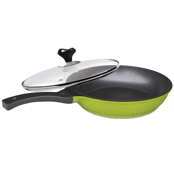 Chảo đúc cao cấp tròn sơn đen SATO ST-T280TK 28cm (Có vung kính)