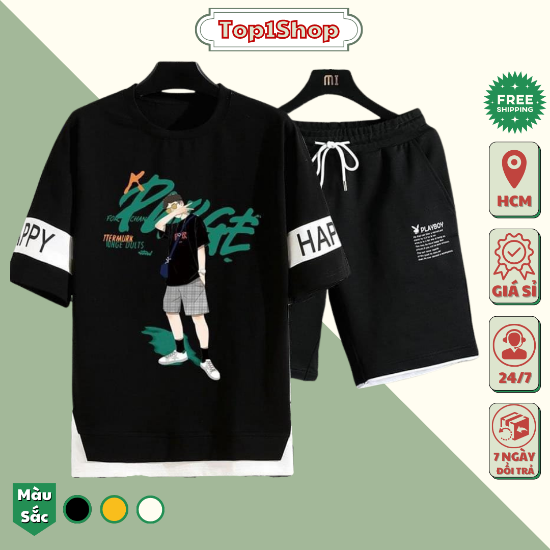Đồ bộ thể thao nam, sét bộ in hoạt hình, độ bộ mặc mùa hè,sét thể thao ống rộng, sét bộ, đồ thể thao nam, đồ bộ tập ghim ĐT