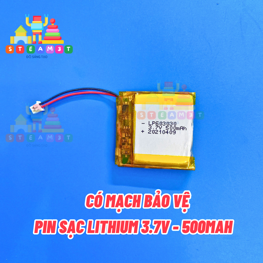 Pin sạc Lithium 3.7V 500mAh - có sẵn mạch bảo vệ - LK0046