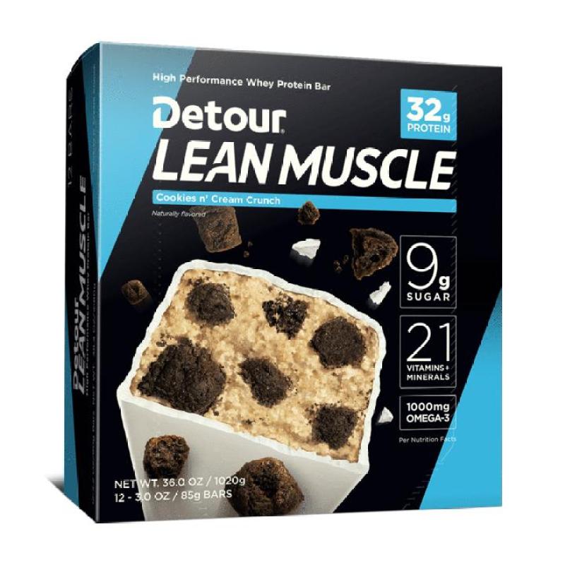 Protein Bar Detour Lean Muscle 12 bars x 90g : 32g Protein, 21 Vitamin,1000mg Omega-3 nhập khẩu