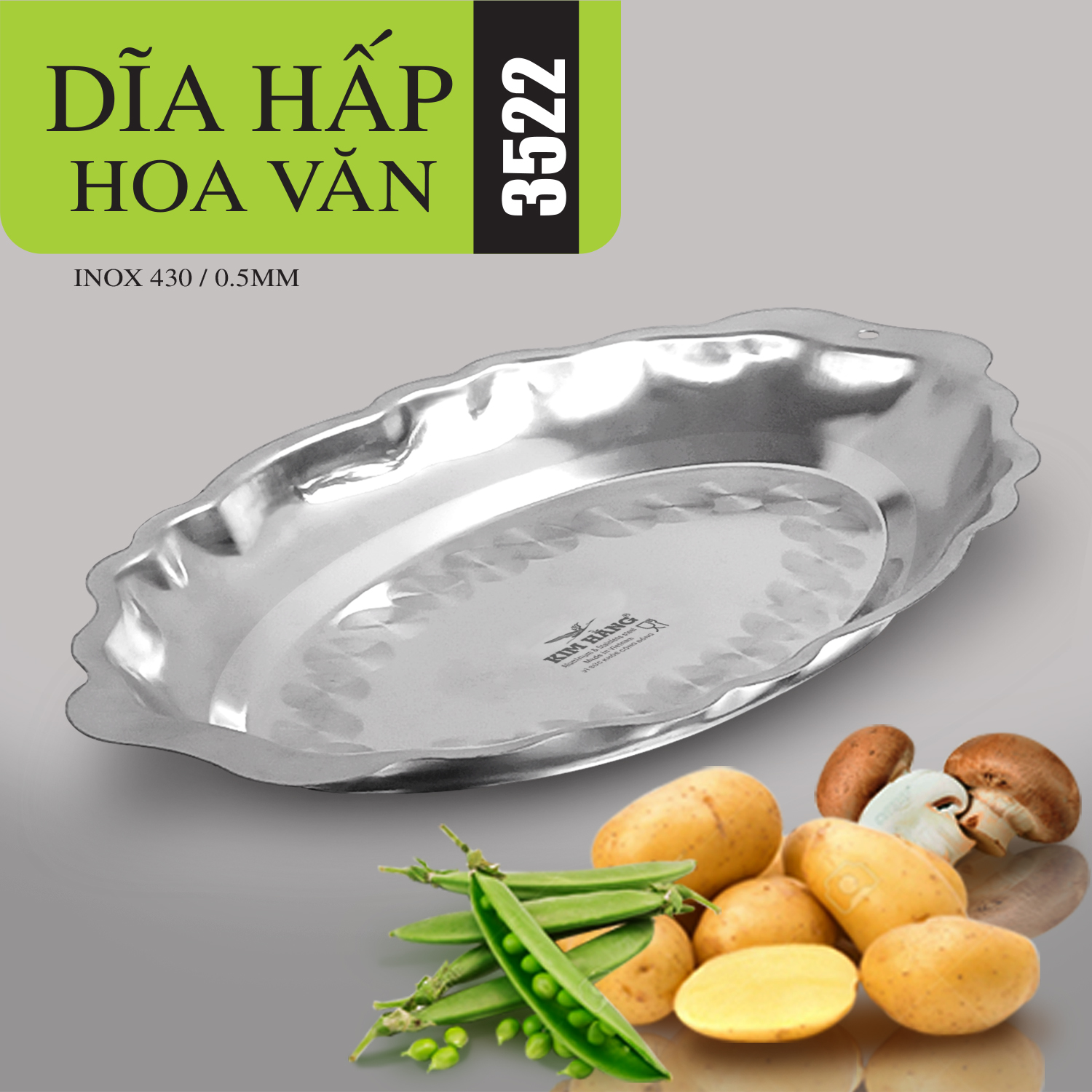[CHÍNH HÃNG] Dĩa hấp Inox hoa văn 3522 Kim Hằng KHG8062