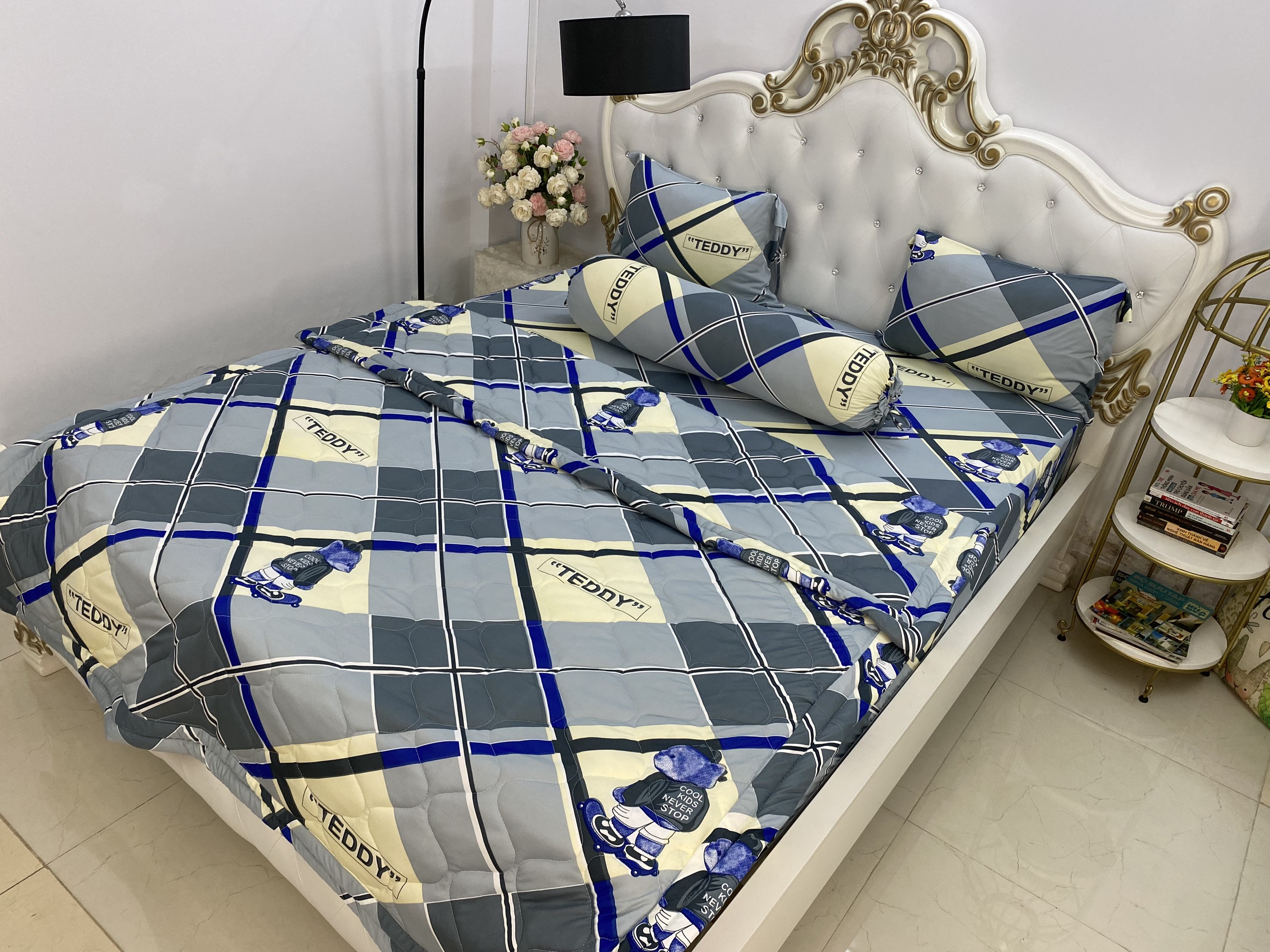 [HCM]Bộ chăn drap gối  thun Hàn Quốc loại 1 có mền 5 món ( 1 drap + 1 chăn chần bông + 3 áo gối) đủ size
