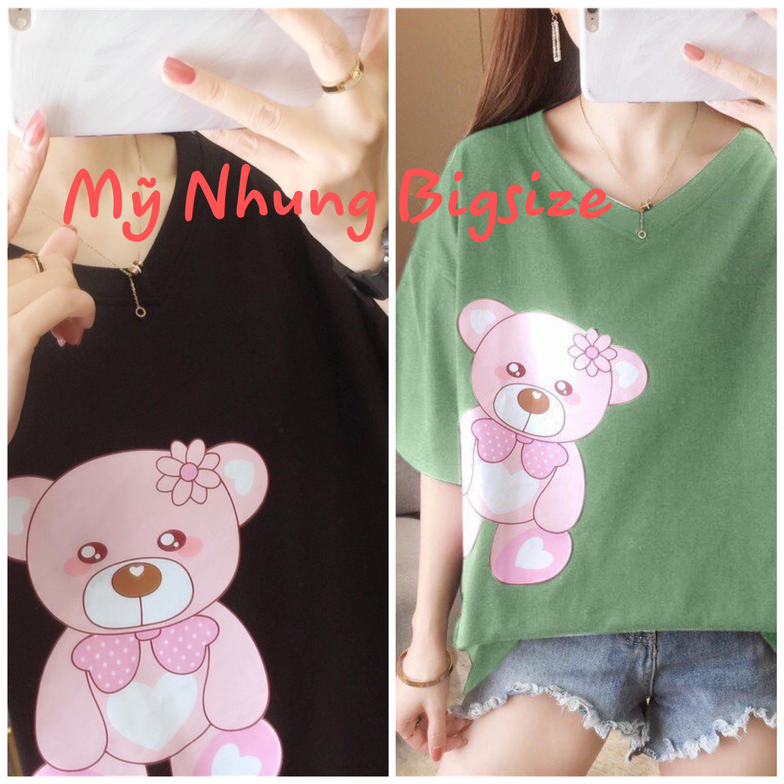Áo thun phom dài Bigsize in gấu siêu đẽ thương