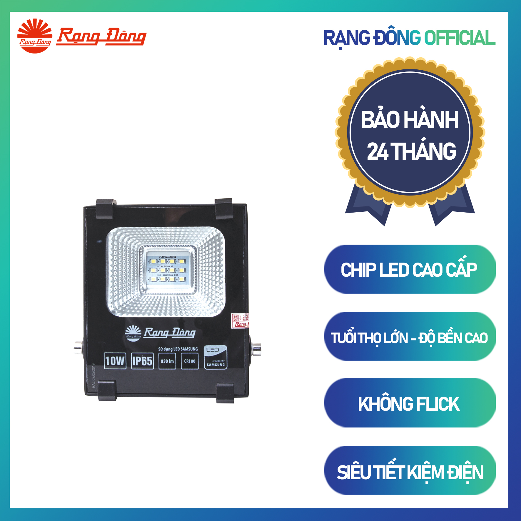Đèn Chiếu Pha LED CP06L 10W Chính hãng Rạng Đông Siêu tiết kiệm điện Tuổi thọ cao Chất lượng ánh sáng tốt Chống xung sét