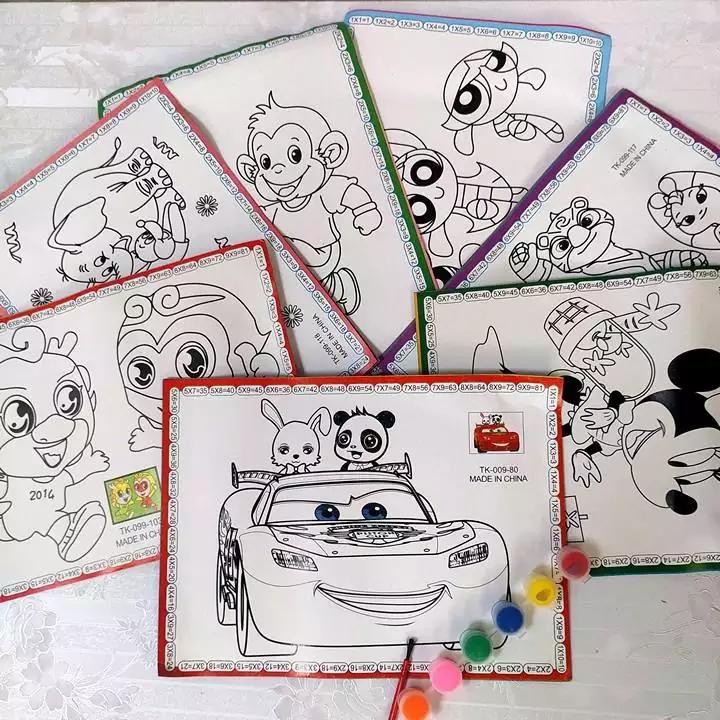 [Hoàn Tiền 10%]Tranh Tô Màu Nước Cho Bé Bộ 2 Tranh ,1 Vỉ Màu Và Cọ