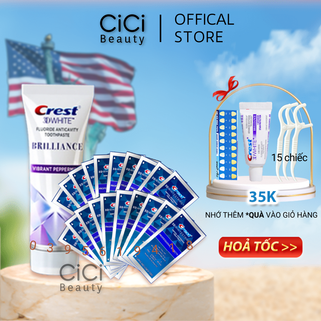 [Nhập RAISINGSTAR18, giảm 30k cho đơn 99k]Combo trắng răng Miếng dán trắng răng Crest Professional + Kem đánh răng Crest 3D (7 ngày)