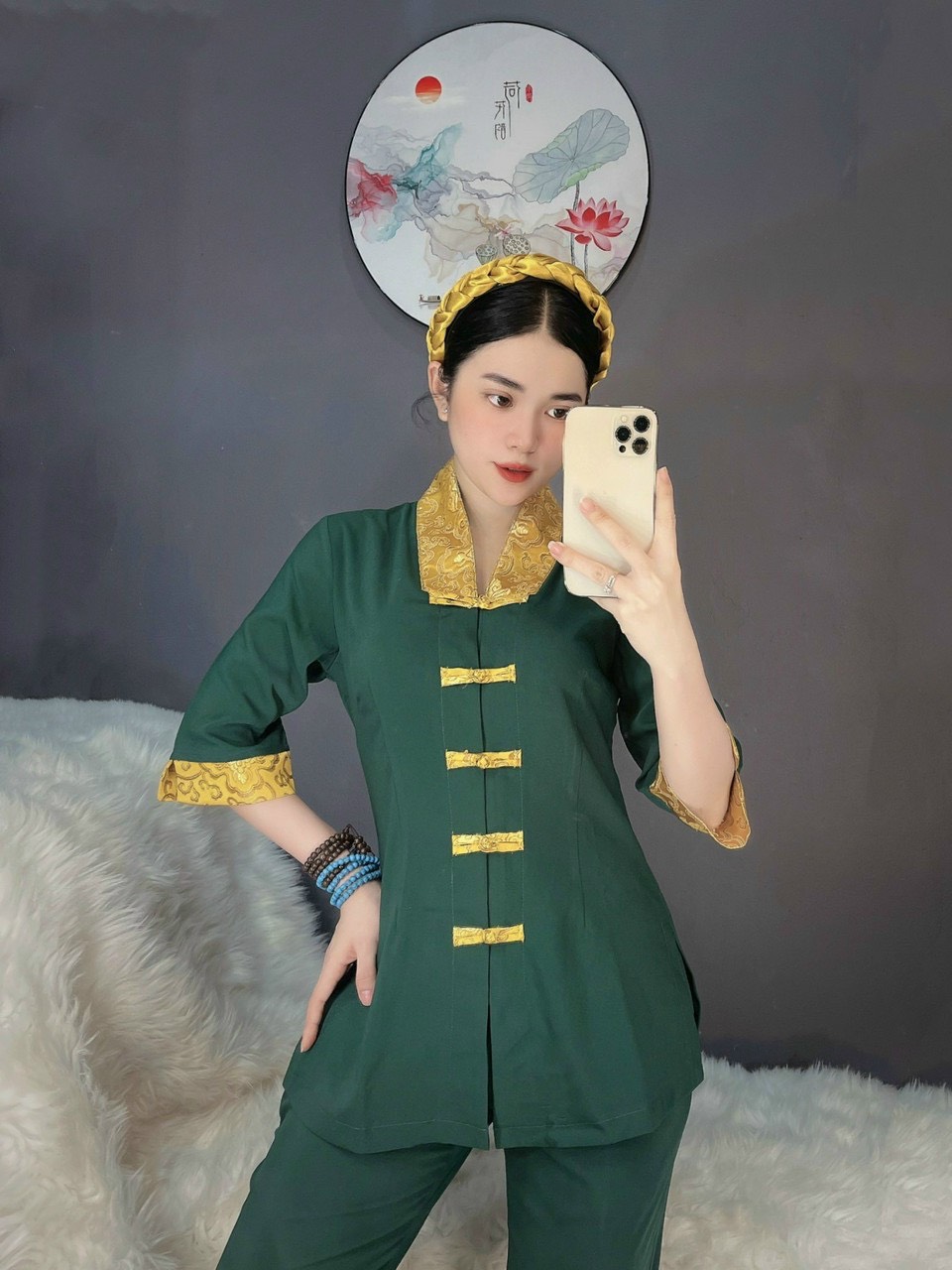 Đồ Lam Đi Chùa # Bộ viền hoa lụa Hàn# Quần Áo Nữ Cao Cấp