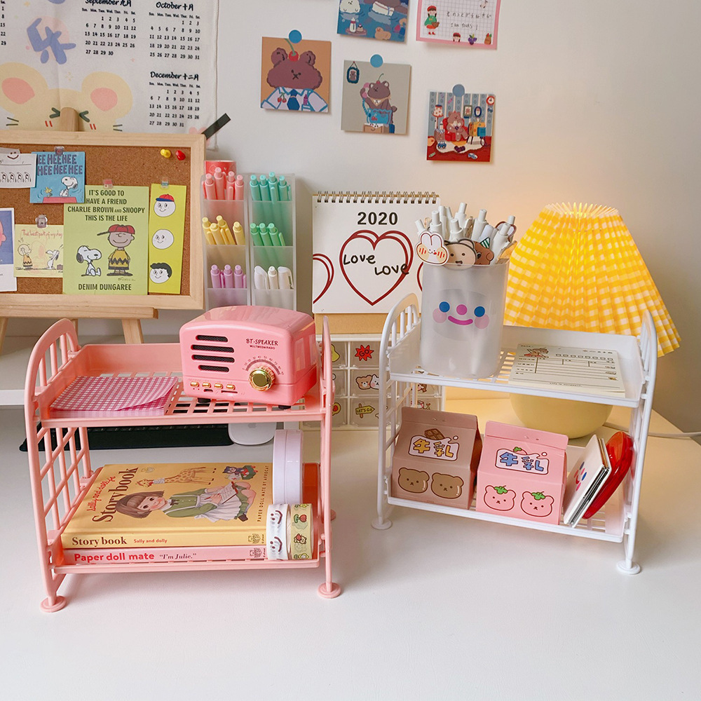 Kệ nhựa 2 tầng mini để bàn