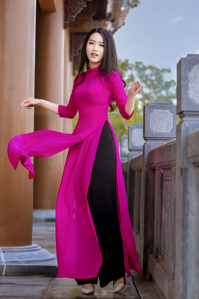 Áo dài trơn 4 tà chất liệu chiffon cao cấp (màu hồng tím)