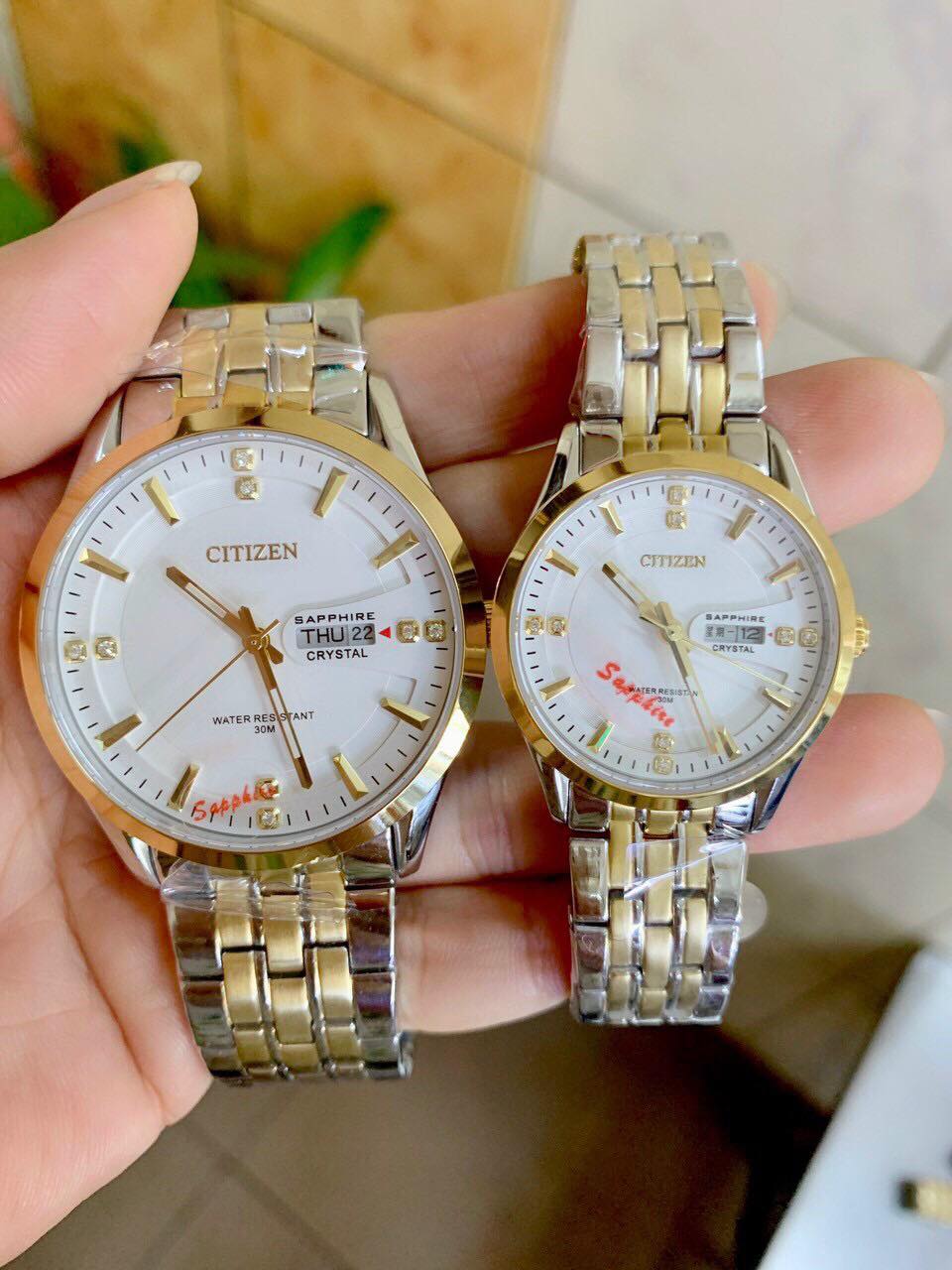Đồng hồ CITIZEN Nam Nữ cao cấp chống nước chống xước Nam size 40mm nử 30mm