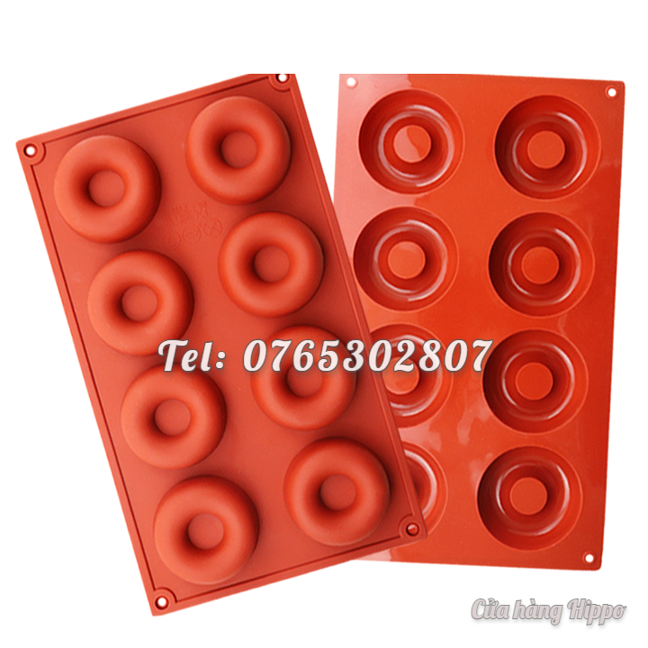 Khuôn silicon làm bánh, rau câu 8 Donut tròn – Mã số 1444