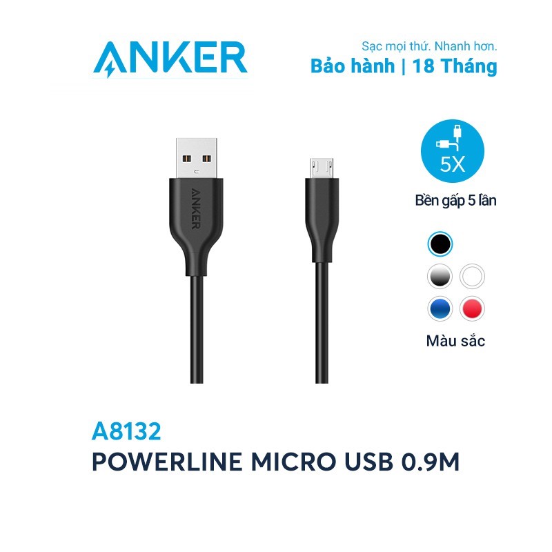 Cáp sạc ANKER PowerLine Micro USB dài 0.9m - A8132 ttshop247