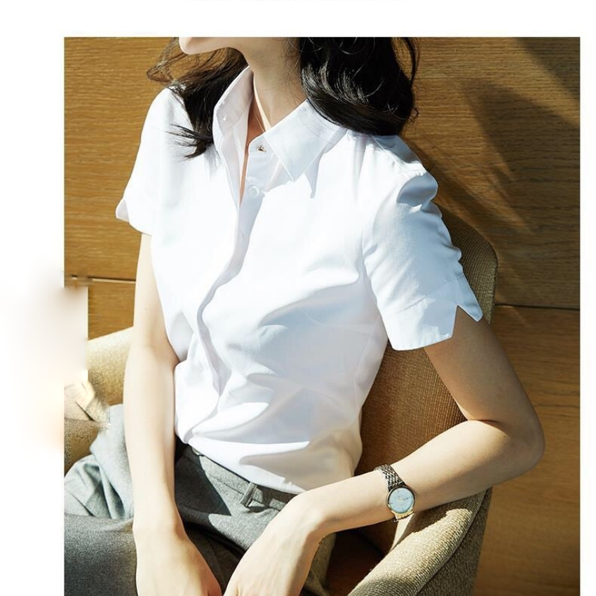 [HCM]Áo sơ mi nữ trơn ngắn tay xẻ tay chữ V THE MIX-UP SHOP chất vải mềm mịn