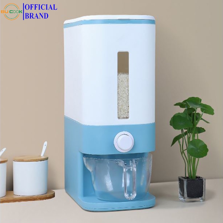 Thùng đựng gạo thông minh 12kg bucook - thùng đựng gạo chống ẩm mốc, côn trùng có kèm cốc đong vo gạo