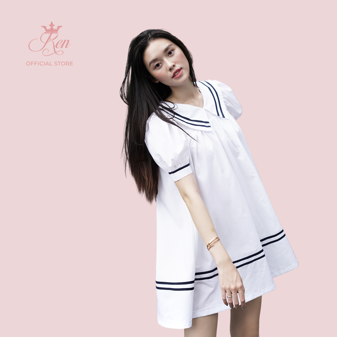 REN BY TEE- Đầm Cổ Lá Sen Viền Tay Phồng