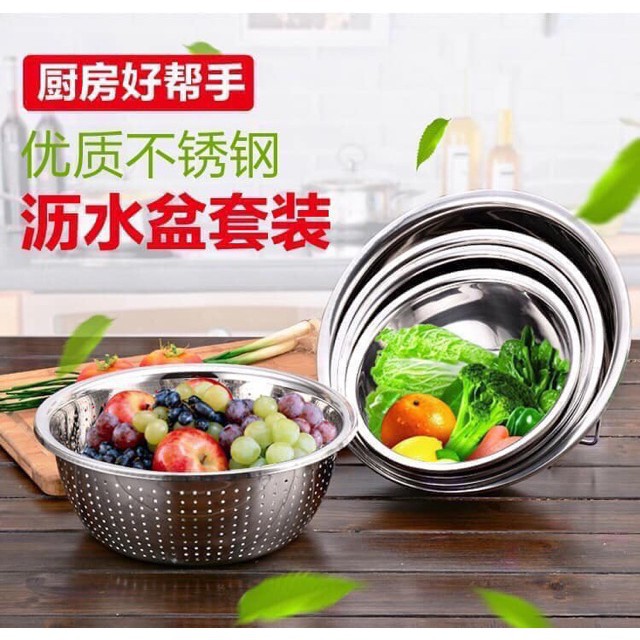 Set 5 Tô, Rổ Inox Xuất Nhật