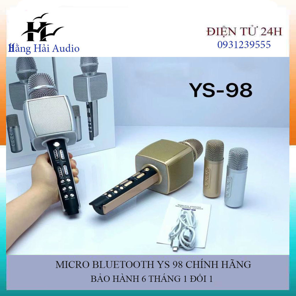 Micro Bluetooth Hát karaoke YS 98 cao cấp, gồm 2 micro song ca