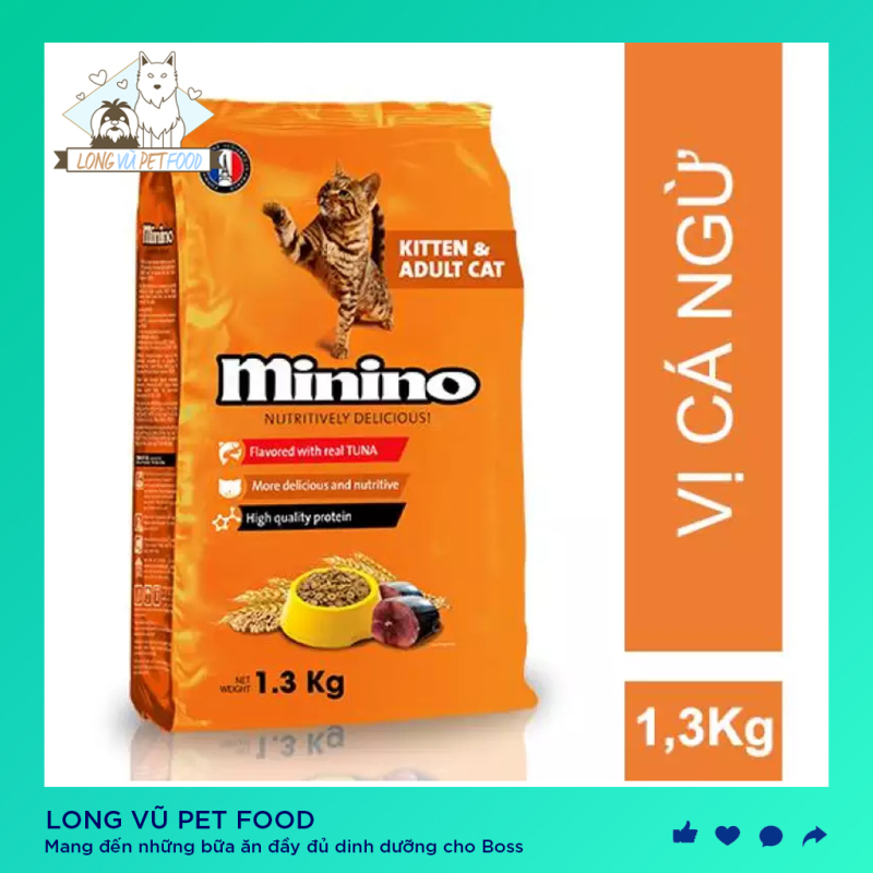 Thức ăn cho mèo Minino Tuna Flavored 1.3kg, được sản xuất từ các nguyên liệu tự nhiên, bổ sung dưỡng chất, tốt cho hệ tiêu hóa, hàng có nguồn gốc rõ ràng
