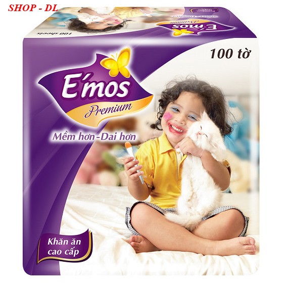 Combo 10 gói khăn ăn E'mos Premium 1 lớp (gói 100 tờ)