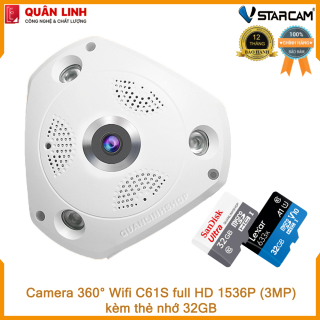 Camera Wifi IP Vstarcam C61s Full HD 1536P ốp trần, góc rộng 360 độ thumbnail