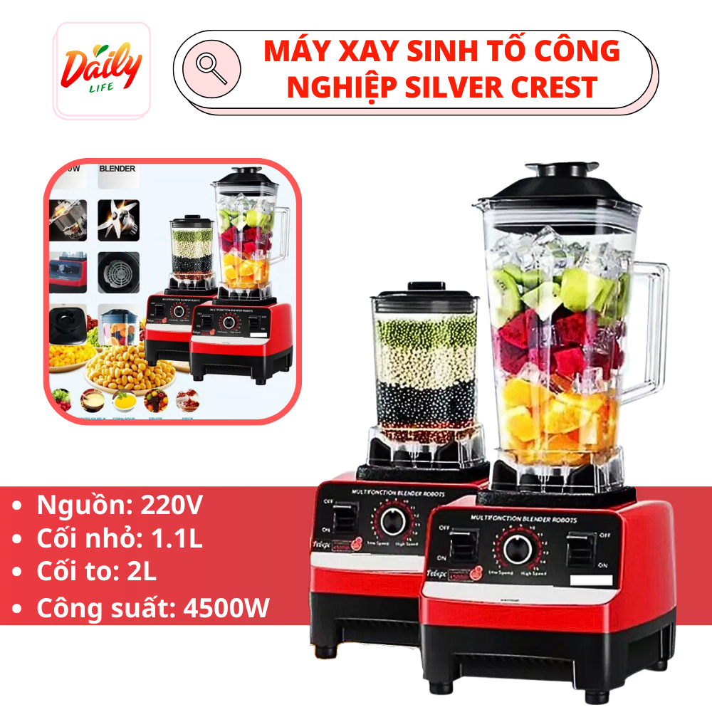 Silver Crest Sc-1589 Multifunctional Blender Industrial Blender with 2 Blenders, 4500W Capacity
