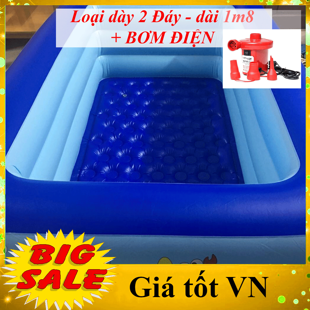 Bể bơi bơm hơi 3 tầng hình chữ nhật dài 1m8 cỡ lớn cho trẻ em và người lớn