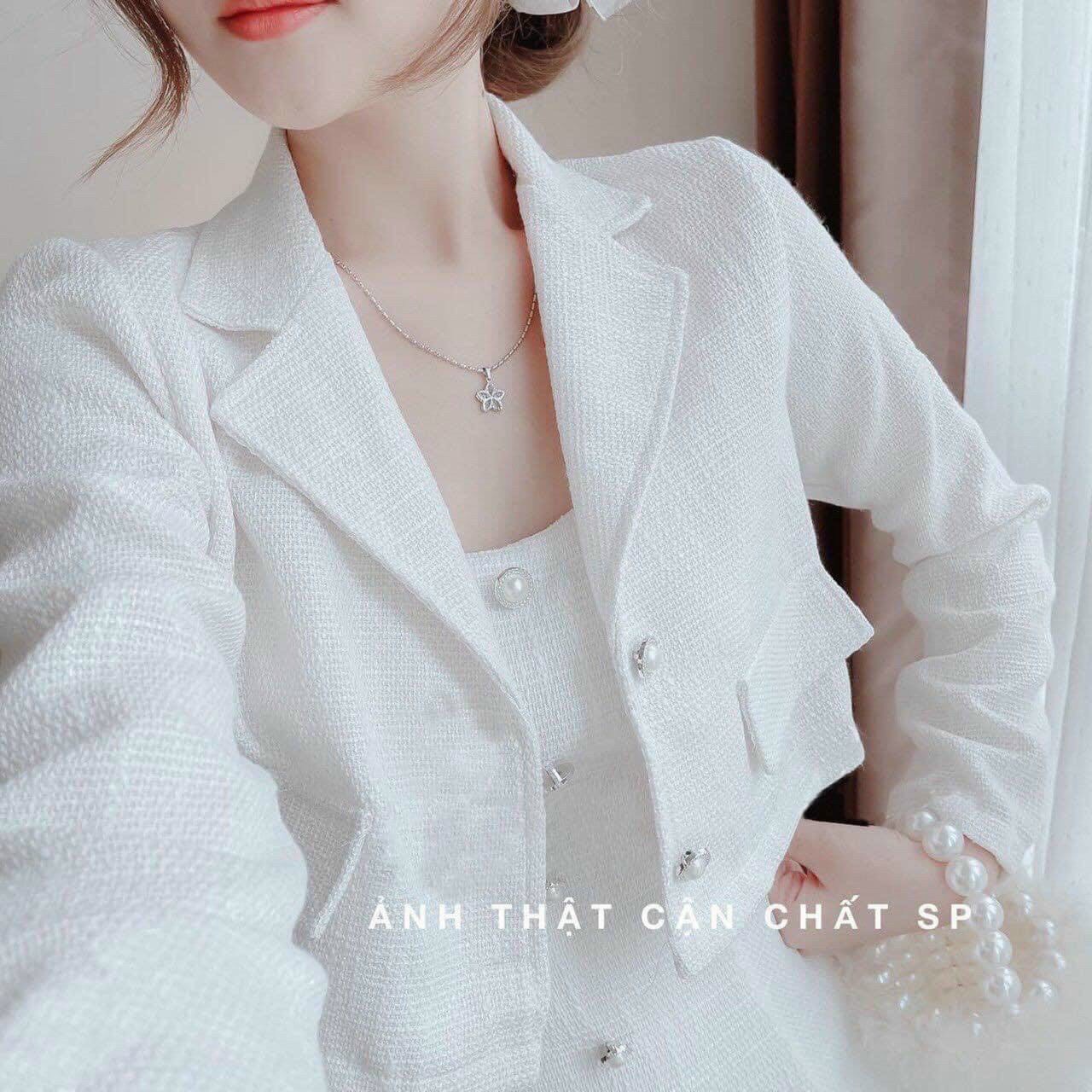 Set dạ đầm hai dây kèm áo khoác crt dài tay