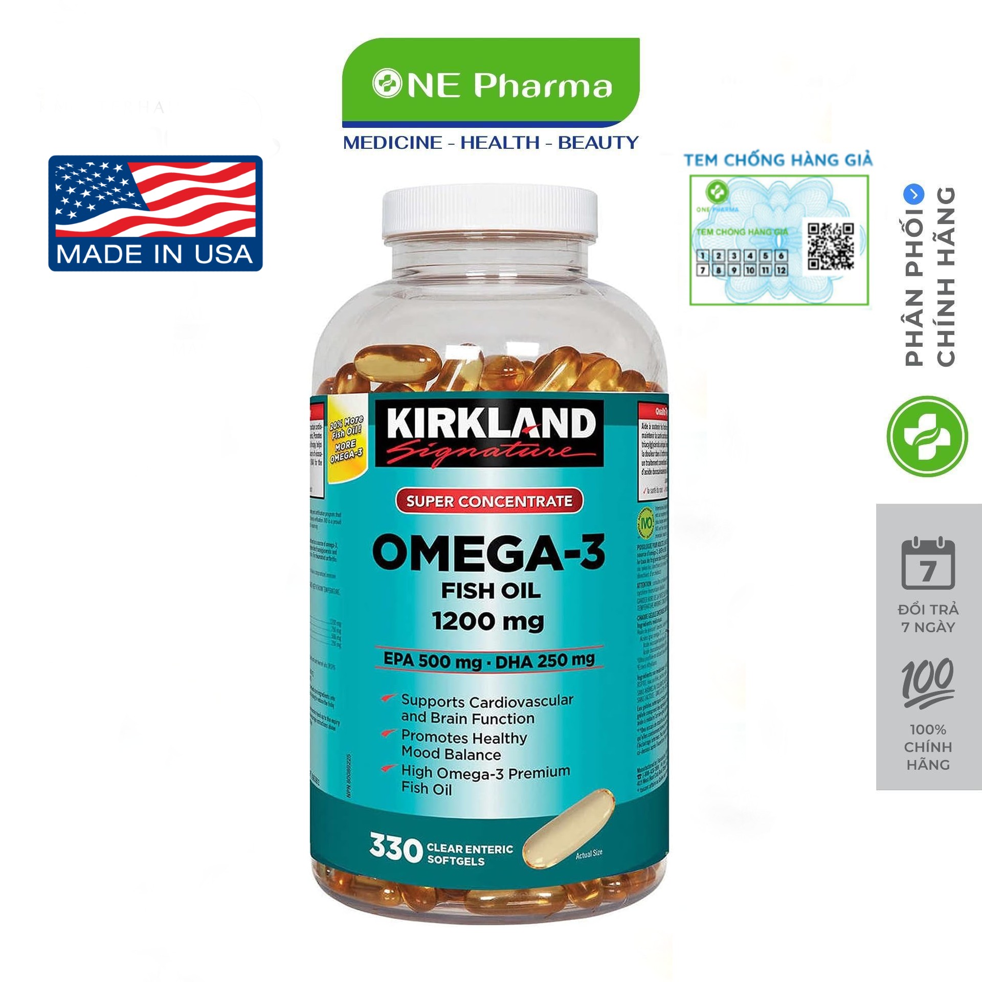 Dầu cá omega-3 fish oil 1200mg kirkland signature super concentrate omega 3 1200mg 330 viên