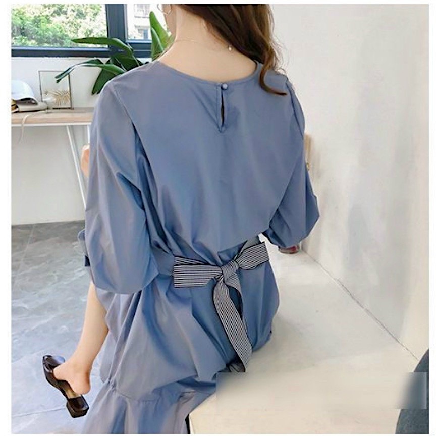 Đầm đuôi cá phối dây sọc 2 màu